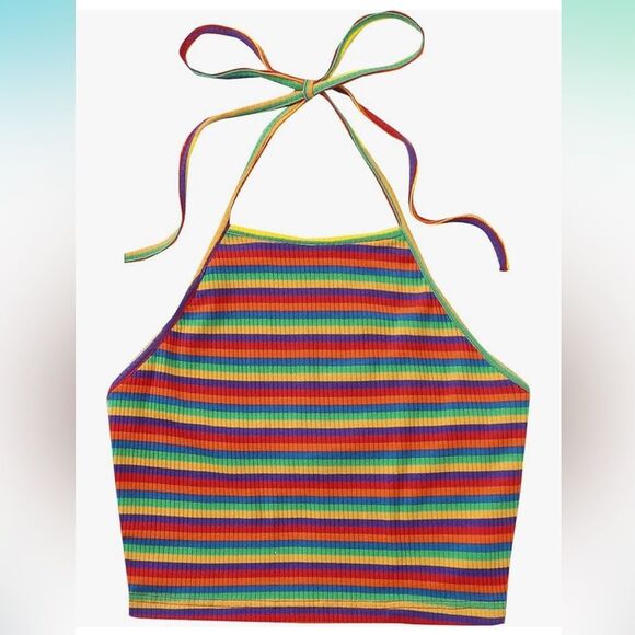 Rainbow Striped Pride Plus Size Halter Cami Crop Top - Size 3x - Picture 6 of 6